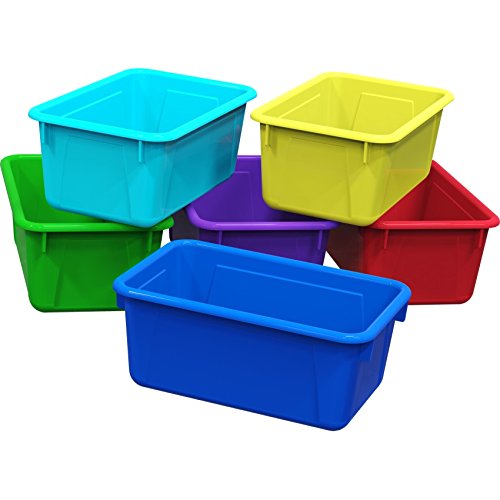 Storex 62414U05C Small Cubby Bin, Plastic Storage Container Fits Classroom Cubbies, Pack of 5, 12.2" x 7.8" x 1" (Assorted colors) - color: Assorted Primary Colors, style: Bin Only