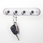 Spectrum Farmhouse Key Holder Wall Mount Rack for Entryway Garage Mudroom Hanging Organization, Easy Install Rustic Key Ring Holder Rack for Keychains Rings & Fobs, White Washed with Black Hooks