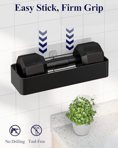 Kitsure Shower Caddy Adhesive - 6-Pack, No-Drilling Shower Shelves with Soap Holder, Toothbrush Holde, 6 Hooks, Rustproof & Stylish Bathroom Organizers and Storage Solution, Black, Large - color: Black