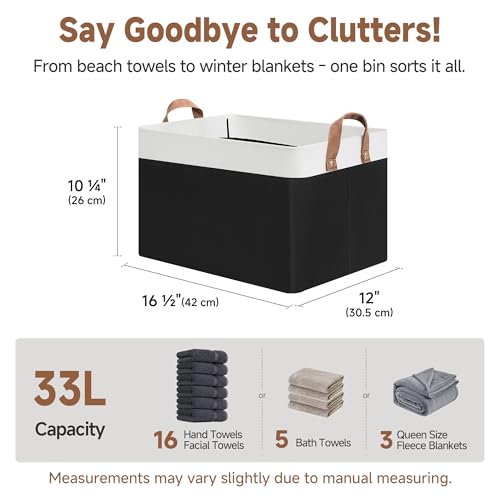 StorageWorks Storage Bins, Fabric Storage Bins for Shelves, Large Storage Baskets with Metal Frame, Closet Baskets and Bins with Handles, Black and White, 2-Pack - color: Black and White, size: 16 ½" L x 12" W x 10 ¼" H