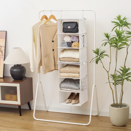 StorageWorks 6-Shelf Jumbo Closet Organizers, Two 3-Shelf Separable Hanging Shelves for Closet, 13" D x 15" W x 48 ¼"H,Mixing of Beige, White & Ivory - color: White & Ivory, size: 13"D x 15"W x 48 ¼"H