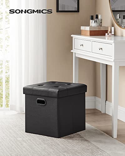 SONGMICS Mazie Collection - 15 Inches Ottoman with Storage, Footstool, Storage Ottoman with Metal Grommet Handles, Load 660 lb, for Dorm, Living Room, Bedroom, Synthetic Leather, Black ULSF30B - color: Black, size: 15"D x 15"W x 15"H