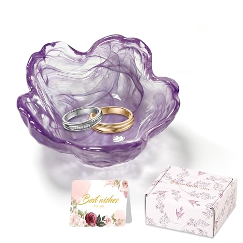Flower Jewelry Dish Ring Holder Jewelry Tray Cute Vanity Organizer Room Decor Aesthetic Nightstand Bathroom Bedroom Decor Trinket Dish Small Valentine's Friendship Christmas Birthday Gifts for Women - color: Fantasy purple