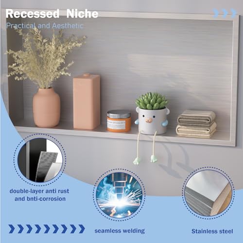 No Tile Needed Shower Niche for Shower Room Storage,Recessed Wall Niche Insert,Stainless Steel 304 (Brush, 12 * 24 in) - color: Brush, size: 12 * 24 in