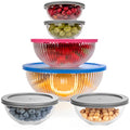 Set of 6 Stackable Space-Saving Nesting Glass Bowls with BPA Free Lids for Foodprep, Storage, Baking, Mixing & Cooking, Microwave Safe - Durable Inert Borosilicate Glass - color: 6 Mixing Bowls with PP Lids