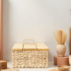 Handmade Water Hyacinth Woven Storage Basket with Lid, Multi - Functional Wicker Organizing Baskets (Small) - size: Small (Single)