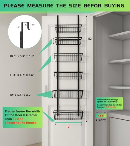 Mefirt 12 Inch Wide Narrow Over The Door Pantry Organizer, Pantry Organization and Storage, Black Metal Hanging Deep Basket Wall Spice Rack Seasoning Shelves, Home & Kitchen Essentials, Apartment - color: Black, size: 6-Tier (12"W)