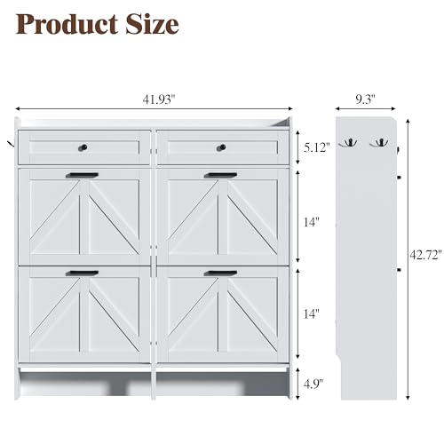 Thacuok Shoe Cabinet with 4 Flip Drawers & 2 Storage Drawers, Rustic Farmhouse Narrow Shoe Organizer Cabinet, Slim Shoe Rack Cabinet, Shoe Storage Cabinet for Entryway, Hallway, Front Door - color: White, size: 4 Drawers