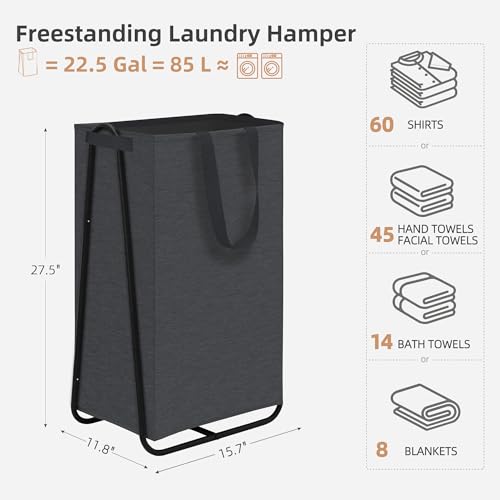 STORAGE MANIAC Laundry Hamper with Metal Rack, Large Laundry Basket with Triangle Frame, Collapsible Dirty Clothes Hamper with Handles for Dorm, College, Small Space, Closet, Bedroom, Black - color: Black