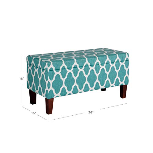 HomePop Large Upholstered Rectangular Storage Ottoman Bench with Hinged Lid, Teal Blue Geometric - color: Teal Blue Geometric