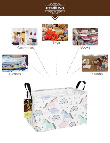 HUNRUNG Rectangle Storage Basket Cute Canvas Organizer Bin for Pet/Children Toys, Books, Clothes Perfect for Rooms/Playroom(REC-Star Unicorn) - color: REC-Star Unicorn