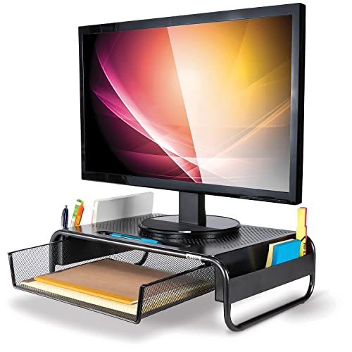 Allsop 32166 Metal Art Organizer 5 Riser Monitor Stand with Drawer and Side Caddies, Black