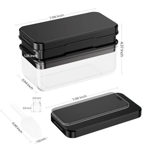 Ice Cube Tray with Lid and Bin, PHINOX 56 pcs Ice Trays for Freezer, Ice Cube Trays for Freezer with 2 trays, Container, Lid & Ice Scoop, BPA Free, Black - color: Black, size: 0.8"-2tier