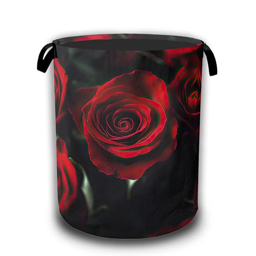 Laundry Hamper,Red Rose Collapsible Laundry Baskets Waterproof Oxford Cloth With Handles,Clothes Storage Bucket Toy Organizer For Bathroom/Nursery/Bedroom 16" x 20.8" - color: Red Rose