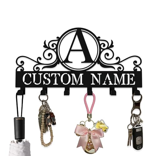 Custom Metal Key Rack Hooks, Personalized Key Holder for Wall,Name Background Letter Theme Wall Decoration Hooks, Key Hanger Organizer for Living Room, Entryway, Bathroom, Kitchen Decor - color: Name Background Letter