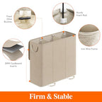 Lifewit Triple Laundry Hamper with Lid and Removable Laundry Bags, Large Collapsible 3 Dividers Dirty Clothes Basket with Handles for Bedroom Laundry Room Closet Bathroom College, 185L Beige - color: Beige, size: 185L