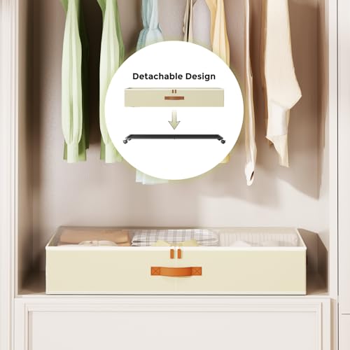 LAMU Under Bed Storage with Wheels, 2 Pack Under Bed Storage Containers with Clear Lids & Label, Rolling Under Bed Drawers for Clothes, Shoes, Blankets, Beige - color: Beige