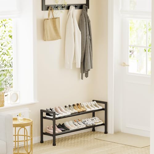 Mavivegue Expandable Shoe Rack, 2-Tier 19"-43.3" Adjustable Shoe Rack for Closet,Hall Entryway,Front Door,Garage, Sturdy Steel Space-Saving Rack, Black - color: Black, size: 2 Tier