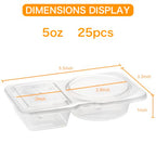 25 Pack Double Compartment Condiment Container with Lid, 5oz Disposable Small Snack Container 2 Compartment for Meal Prep, Salad Dressing, Dipping Sauce, Travel Snacks