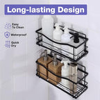 KINCMAX Iron Shower Caddies - Self Adhesive Bathroom Shelves for Showers - Wall Organizer Shampoo Holder Shelf - Peel and Stick On Caddy Bath Tub Rack - Pack of 2 Holders - Black - style: 2-Pc Caddies - Wavy, Black