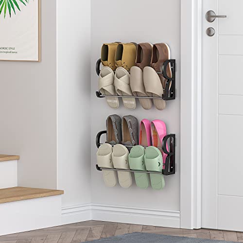 Hanging Shoe Rack 2 Pack, Wall Mount Shoe Rack with Sticky Hanging Mounts, Wall Shoes Holder Storage Organizer Shelf Shoe Holder for Wall Camper and RV Shoes Storage with Hooks No Drilling - style: 2 Pack
