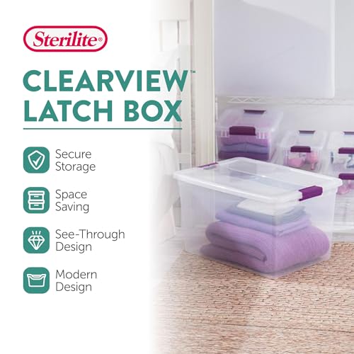 Sterilite 6 Pack 66 Quart ClearView Latch Box, Stackable Organizer Bins with Latching Lids - Clear Plastic Organization Containers for Closet, Bedroom, Shelving Units and Everyday Home Storage - size: 6 Pack, style: 66 Quart