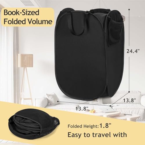 Upgraded Pop-up Laundry Hamper 2 Pack, 70L(18.5 Gal) Laundry Basket with Thickened 600D Oxford Fabric,2.4X Denser Mesh Side Pocket, 0.2mm Added Thickness Steel Frame, Easy to Open and Fold for Storage - color: Black-Upgraded, size: 2-Pack
