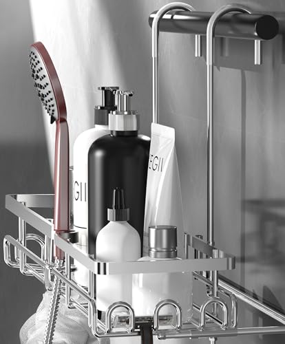 KEGII Shower Caddy Hanging on Towel Bar/Handrails/Shower faucet - Shower Rack Hanging Organizer, Bathroom Shower Curtain Caddy non-Slip