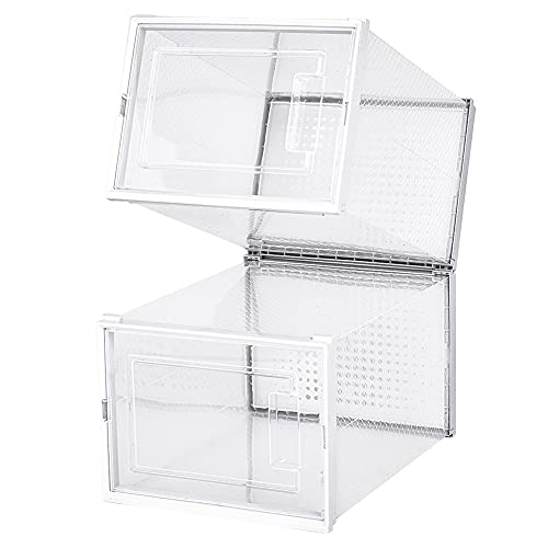OnDisplay Clik Stackable Interlocking Shoe Box System (Medium Clear/White, Set of 8) - color: Medium Clear/White, size: Set of 8