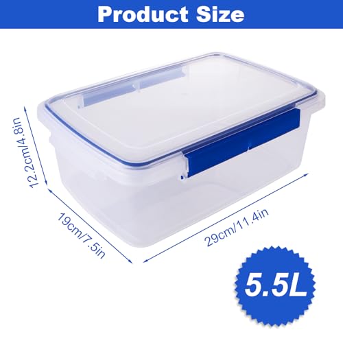 2 Pcs Large Food Storage Containers with Airtight Lid, 5.5L Reusable Meal Prep Container, Food-Grade Plastic Bread Box for Homemade Bread, Cookies, Food