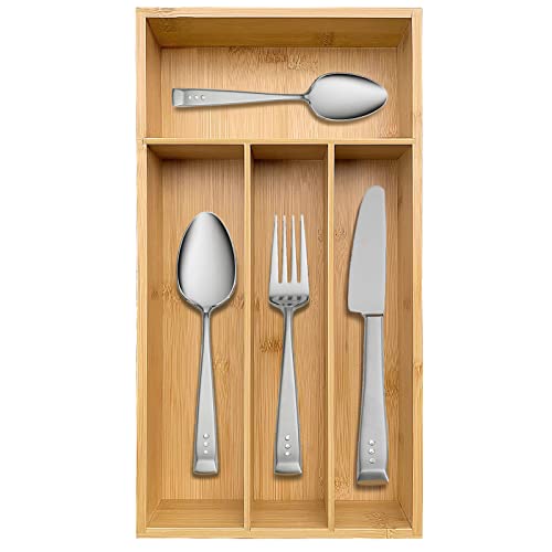 guiogc Bamboo Silverware Organizer, Kitchen Drawer Organizer, Silverware Utensil Tray Holder for Flatware Cutlery Knives, Forks, Spoons (4-Slots) (Natural) - size: 4 Slot