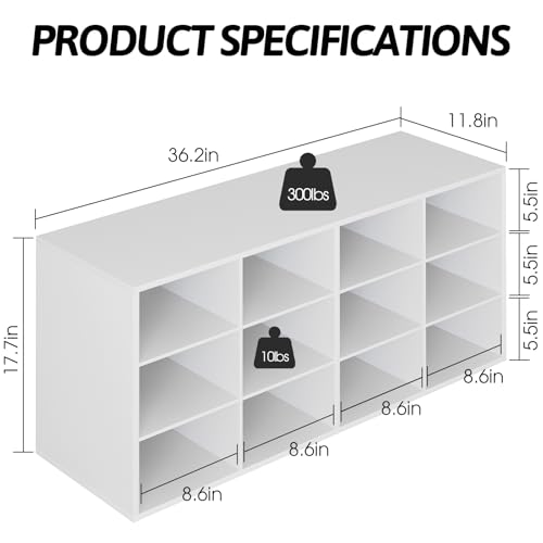 Garden 4 you Shoe Storage Bench, Cubby Shoe Rack with 12 Cubbies, 3-Tier Wood Shoe Rack Organizer, Shoe Organizer Cabinet for Entryway, Hallway, Closet and Garage, White - color: White, size: 12-cube 3-tier
