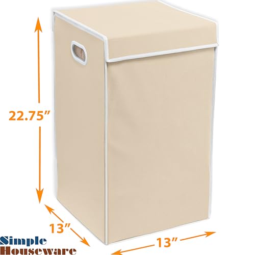 Simple Houseware Foldable Laundry Hamper Basket with Lid, Beige - color: Beige