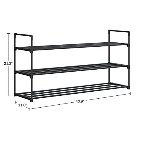 Home-Complete Shoe Rack - 3-Tier Shoe Organizer for Closet, Bathroom, Entryway - Shelf Holds 15 Pairs Sneakers, Heels, Boots (Black) - color: Black, size: 3-Tier