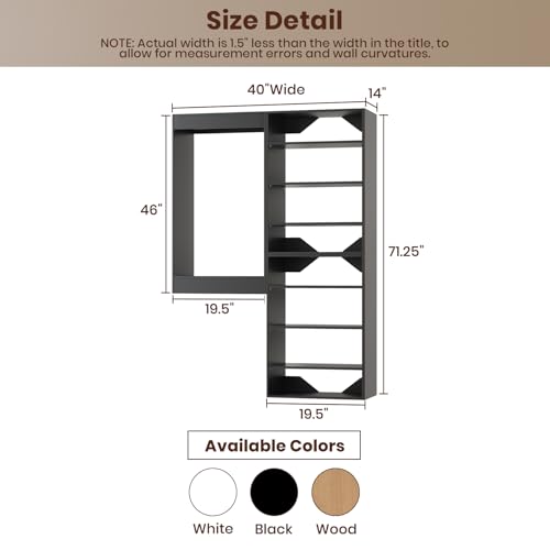 ROOMTEC Modular Closet System, 40" Wall-Mounted Closet Organizer with Hanging Rods and Shelves, Wooden Tower for Walk-In Closets, Wardrobe Storage Kit, Black - size: 40" Wide, style: Model 7