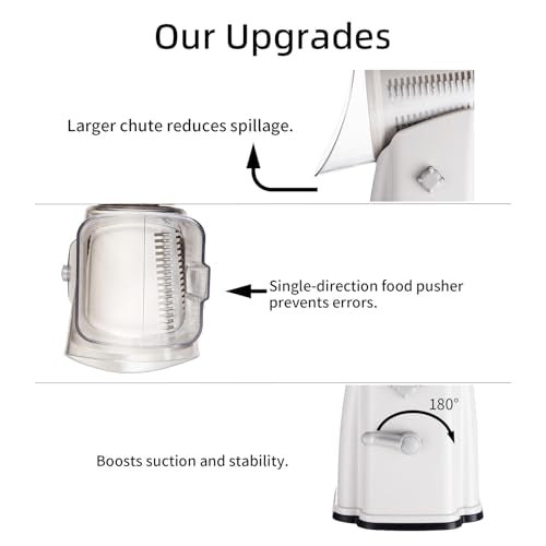 Upgrade Rotary Cheese Grater Shredder with Handle, Strong Suction Base, Multi-purpose Rotary Grater Slicer with 5 Interchangeable Blades for Ice, Vegetables, Fruit, Nuts with Blade Storage Box - color: Milky White