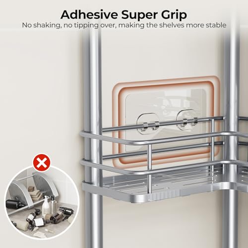 Orimade Rustproof 3 Tier Floor Standing Corner Shower Caddy Organizer with Toothbrush Holder, Large Spacing Floor Shower Shelf Rack Storage Stands with Hooks for Bathroom Kitchen, Silver - color: Sliver, size: 3 Tier