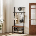 Coat Rack with Shoe Storage, Wood and Metal Frame, Entryway Hall Tree with Bench, Featuring 11 Hooks and 2-Tier Storage Shelves, 3-in-1, Entry Bench with Coat Rack (31.5" Walnut) - size: 80