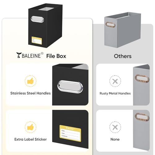 BALEINE File Organizer Box, Cardboard File Folder Organizer with Handle for Letter Size, Portable Collapsible Hanging Filing Box for Home Office Document Storage (4 Pack, Black) - color: Black, style: 4PK