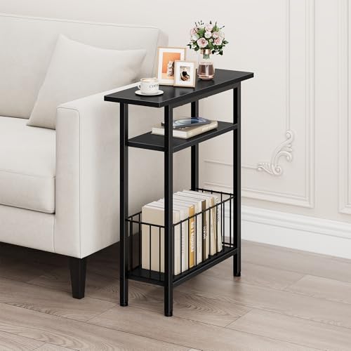 Vagusicc Narrow Side Table, 3-Tier Skinny End Table for Couch, Small side Tables for Small Spaces, Bed Side Table with Storage, 25.2" Tall Slim Nightstand Bedside table for Living Room, Bedroom, Black - color: Black, style: Ordinary