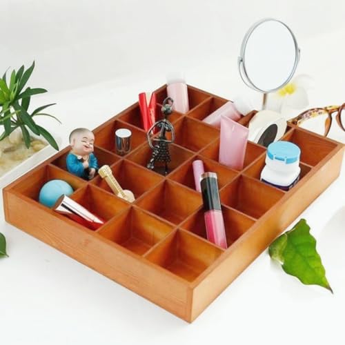1 Pcs 13.4''x10.6''x2'' Wooden Storage Divider Box Showcase Display Box Organization Tray Display Holder with 20 Compartments for Home Craft Office Kitchen Storage (Vintage Color) - color: Vintage Color, size: 20 Compartments