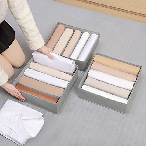 4 Packs Wardrobe Clothes Organizer,5 Grids Washable Portable Closet Organizer Storage Box Foldable Closet Drawer Organizer for thicker Scarves,Leggings,Long sleeve shirts（32 * 30 * 11） - color: Grey, size: 5 GRIDS-LARGE SIZE