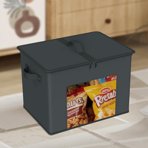 Zilink Fabric Organizer Bins with Lids 4-Pack Collapsible Stackable Storage Bins with Zipper & Clear Window Closet Organizer Storage Bins for Home, Office, Bedroom (Dark Grey,17" x 12" x 12") - color: Dark Grey
