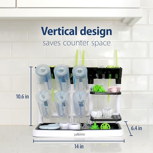 Dr. Brown's Baby Bottle Drying Tower, Stand-Up Countertop Drying Rack with Organized Storage for Baby Essentials, Space Saving Vertical Rack, Gray/White - color: Gray/White