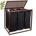 Bamboo Laundry Hamper 3 Section with Lid, 150 L Laundry Sorter with Pull-Out Removable Washable Bags, 3 × 12.5 Gal Divided Laundry Baskets for Laundry Room, Bathroom (Black)