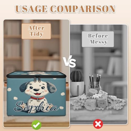 Custom Storage Basket with Name, Personalized Storage Bins with Zipper Lid, Foldable Fabric Storage Box Large capacity with Handle Dalmatian - color: Option 12