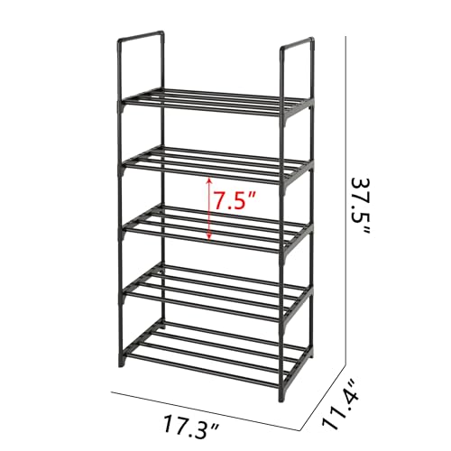 Metal Shoe Rack,Upgrade 5-Tier Stackable Shoe Stand,Narrow Shoe Storage Shelf for Shoes,Boots Entryway and Closet Hallway (with Handle, Black) - color: Black, size: 5-Tier (with handle)