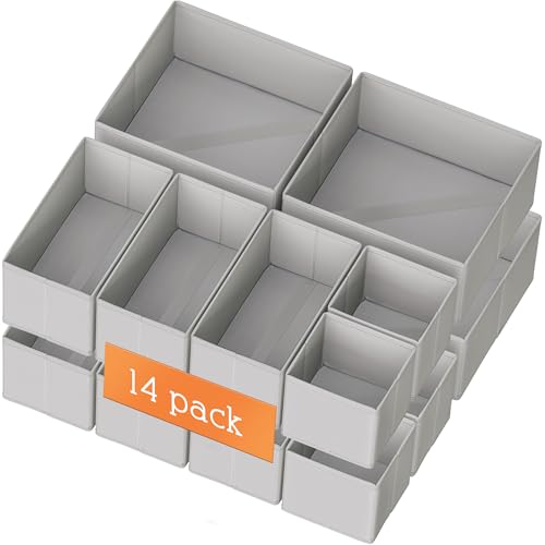 Criusia Drawer Organizer Clothes, 14 Pack Dresser Organizer for Baby Clothes, Underwear, Sock- Foldable Closet Organization and Storage Dividers Bins for Nursery, Bedroom and Dorm (Grey) - color: Grey, size: 14PACK