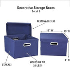 Household Essentials Fabric Storage Boxes with Lids and Handles, Blue - color: Navy, size: 2 Count