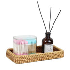 Rattan Bathroom Tray Countertop, Wicker Toilet Tank Basket, Decorative Bathroom Vanity Tray for Decor Coffee Table - size: 9.8" x 5" x 1.4"